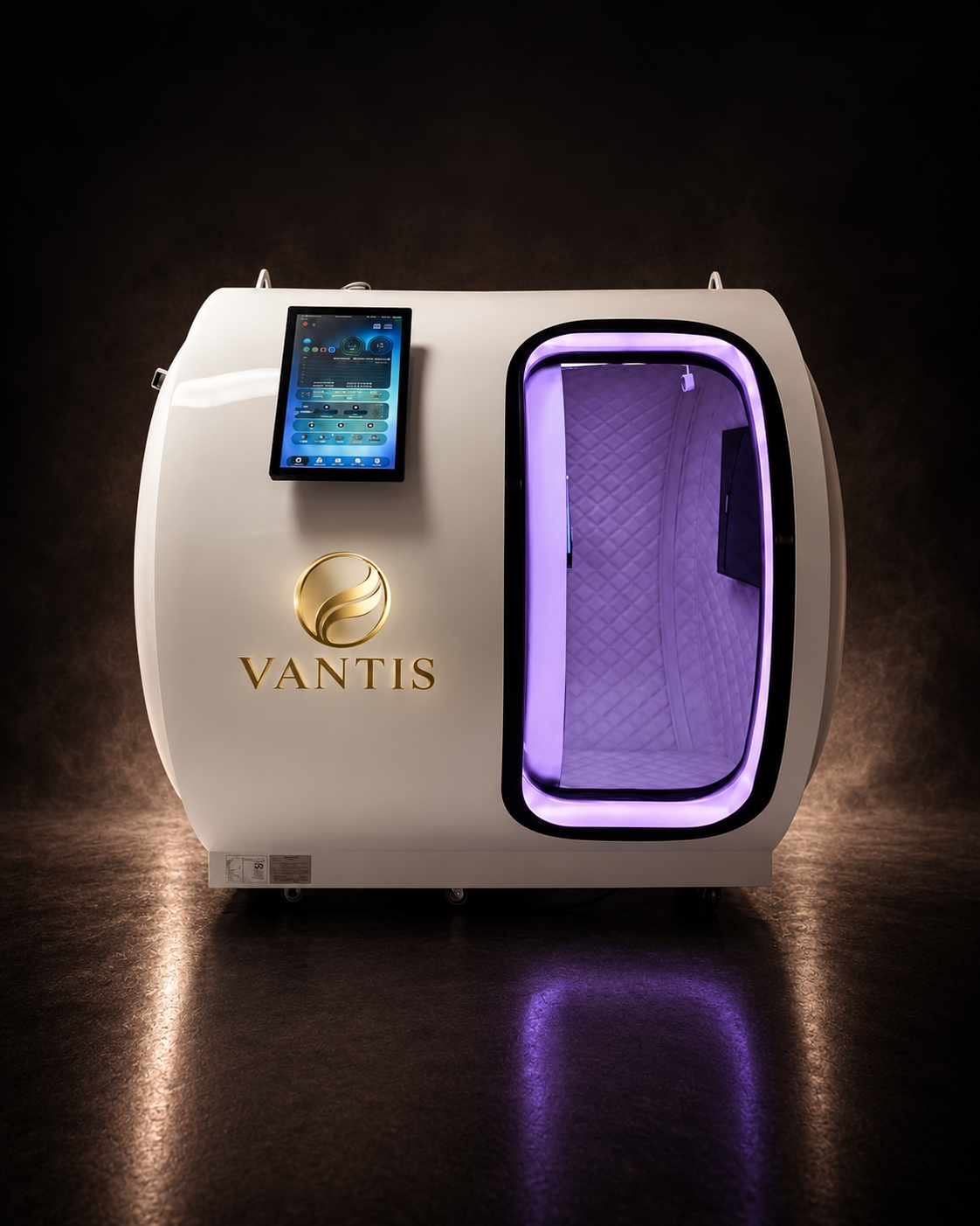 Front view of the Vantis Meridian 2 with control tablet and illuminated door surround