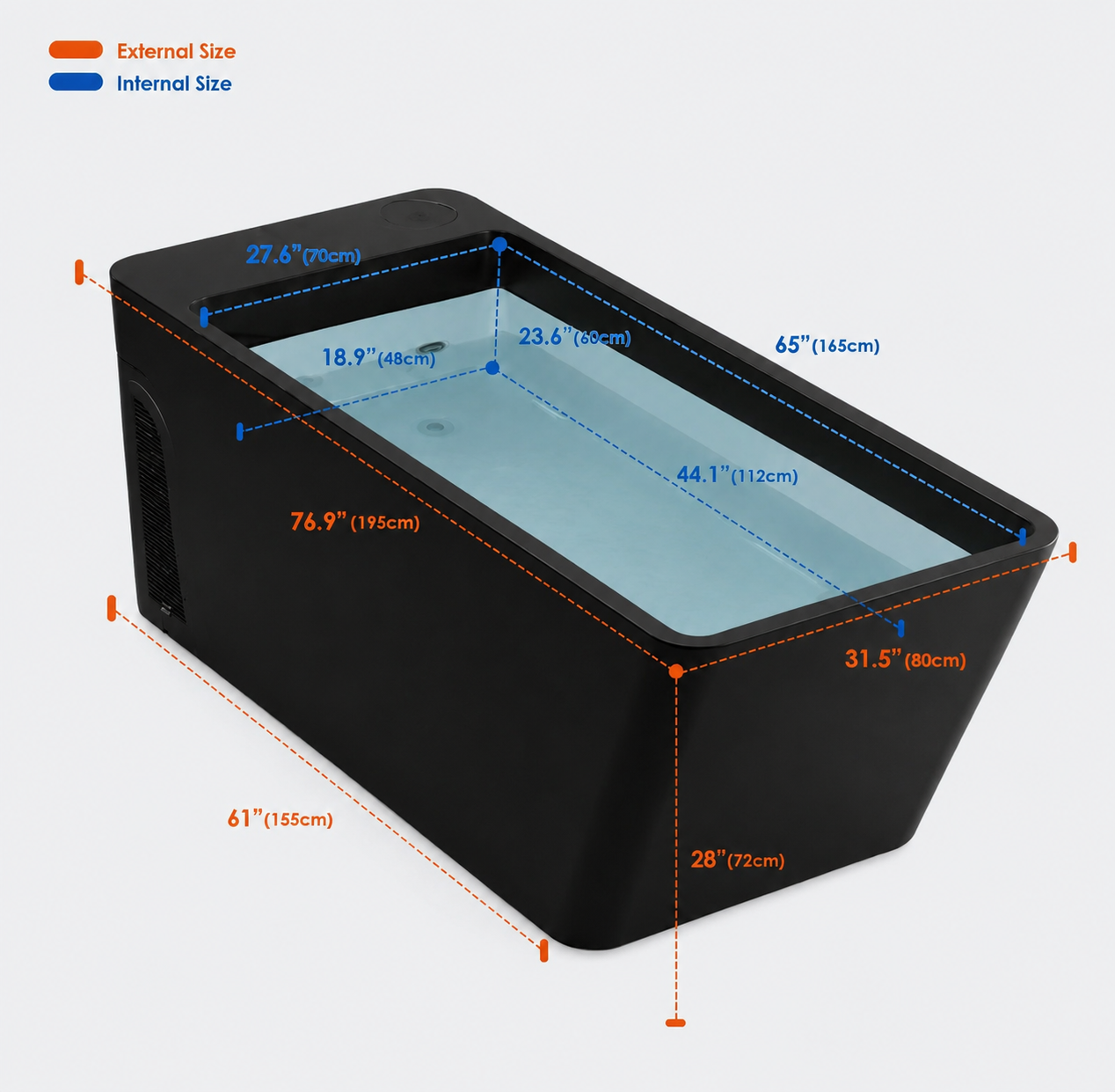 Vantis Zero dimensional drawing with external and internal measurements called out